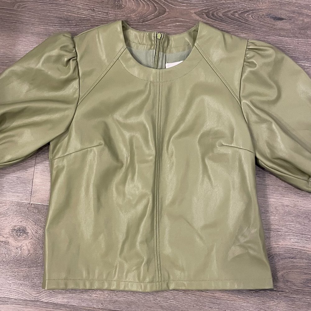 Anthropologie Vegan Pleather Top - Olive, Size Medium